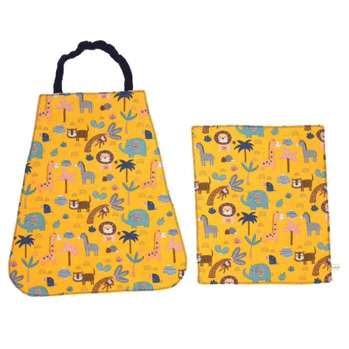 Ensemble Bavoir de maternelle et set de table "Palabres dans la savane"