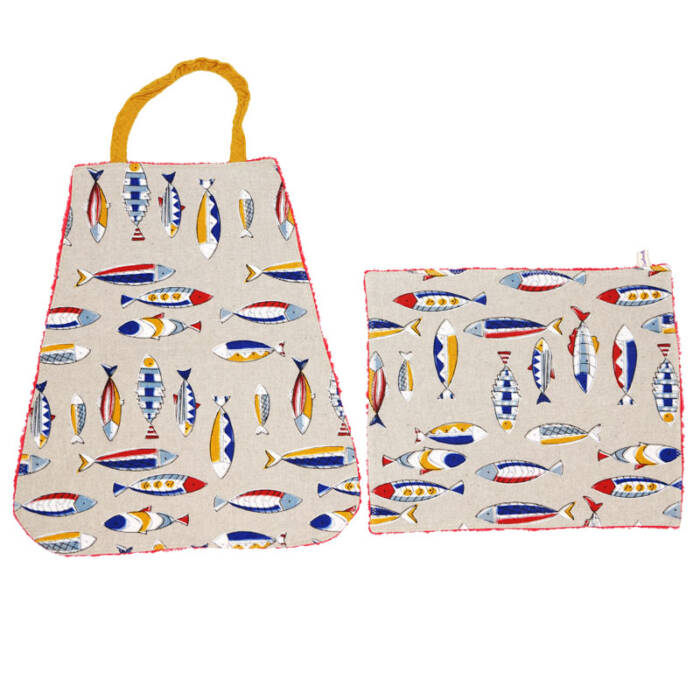 Ensemble Bavoir de maternelle et set de table "Bord de mer"