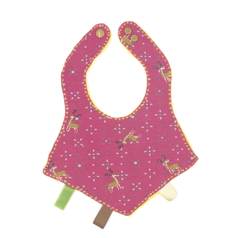 Bavoir à bavouillis "Rennes de Noël en forêt" - existe en vert et taupe