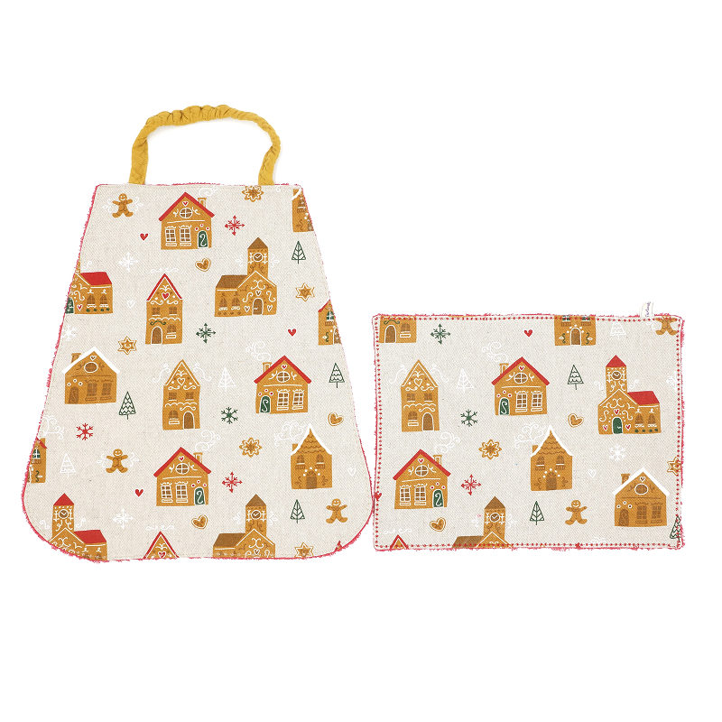 Ensemble Bavoir de maternelle et Set de table "Les maisons en pain d'épices"